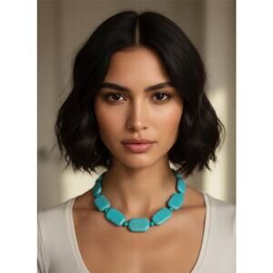 Dyed Howlite Turquoise Look 16” Statement Necklace With Beads spacers